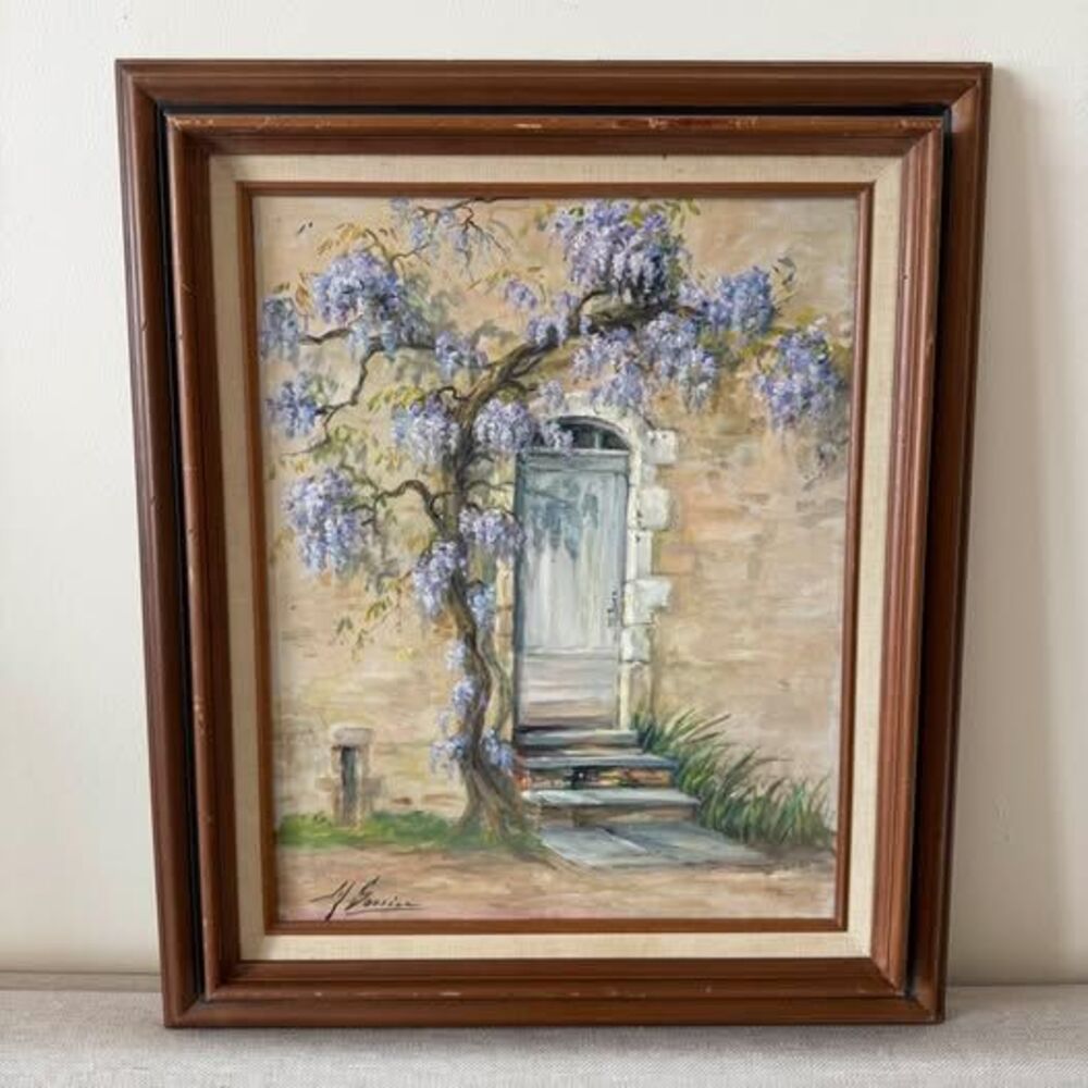 1963 French Oil Painting – "Vieille Porte à la Glycine" by Marie Sourice